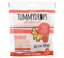 Имбирь и куркума Tummydrops, Органические капли для живота, клубника и имбирь, 33 пастилки