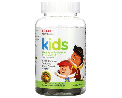 GNC, Milestones, Gummy Multivitamin for Kids 2-12, Natural Assorted Fruit Flavors, 120 Gummies GNC, Milestones, Gummy Multivitamin for Kids 2-12, Natural Assorted Fruit Flavors, 120 Gummies