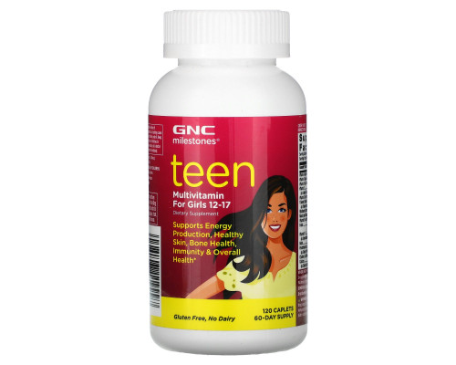 GNC, Milestones, Teen Multivitamin, For Girls 12-17, 120 Caplets GNC, Milestones, Teen Multivitamin, For Girls 12-17, 120 Caplets