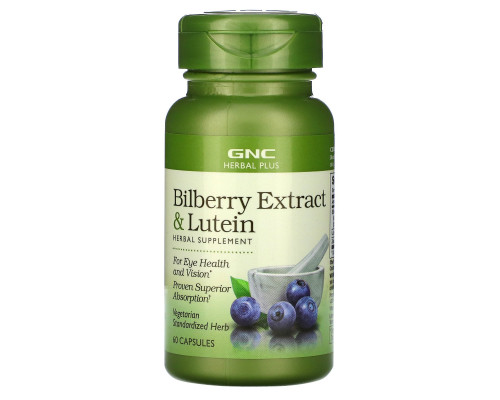 GNC Herbal Plus, Bilberry Extract & Lutein, 60 Capsules GNC Herbal Plus, Bilberry Extract & Lutein, 60 Capsules