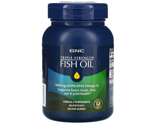 GNC, Triple Strength, Fish Oil, 60 Softgels GNC, Triple Strength, Fish Oil, 60 Softgels