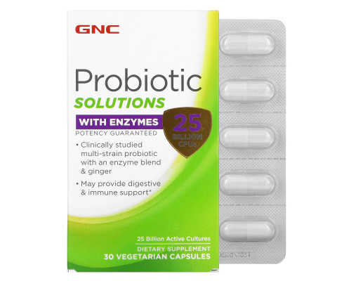 GNC, Probiotic Solutions with Enzymes, 25 Billion CFUs, 30 Vegetarian Capsules GNC, Probiotic Solutions with Enzymes, 25 Billion CFUs, 30 Vegetarian Capsules
