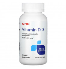 GNC, Vitamin D-3, 50 mcg (2,000 IU), 180 Tablets