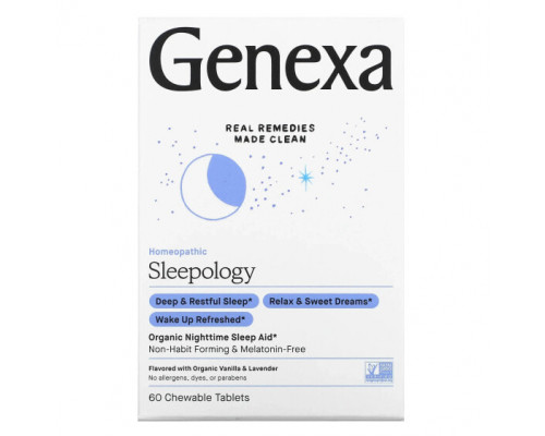 Травы и натуральные средства Genexa LLC, Sleepology, органическое средство для сна, ваниль и лаванда, 60 жевательных таблеток Травы и натуральные средства Genexa LLC, Sleepology, органическое средство для сна, ваниль и лаванда, 60 жевательных таблеток