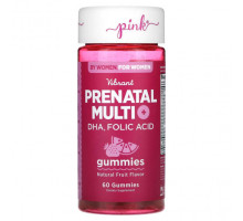 Женское здоровье Pink, Vibrant Prenatal Multi + DHA, фолиевая кислота, натуральные фрукты, 60 жевательных таблеток