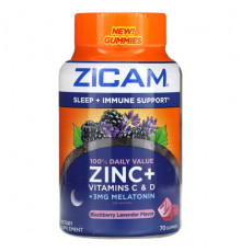Цинк Zicam, Sleep + иммунная поддержка, ежевика и лаванда, 70 жевательных таблеток