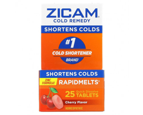 От гриппа и простуды Zicam, Cold Remedy, RapidMelts, вишня, 25 быстрорастворимых таблеток От гриппа и простуды Zicam, Cold Remedy, RapidMelts, вишня, 25 быстрорастворимых таблеток