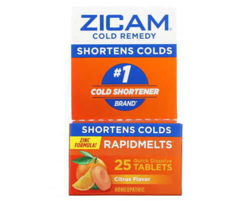 От гриппа и простуды Zicam, Cold Remedy, RapidMelts, цитрус, 25 быстрорастворимых таблеток От гриппа и простуды Zicam, Cold Remedy, RapidMelts, цитрус, 25 быстрорастворимых таблеток
