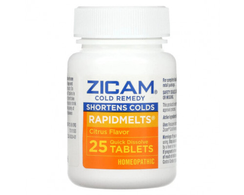 От гриппа и простуды Zicam, Cold Remedy, RapidMelts, цитрус, 25 быстрорастворимых таблеток От гриппа и простуды Zicam, Cold Remedy, RapidMelts, цитрус, 25 быстрорастворимых таблеток