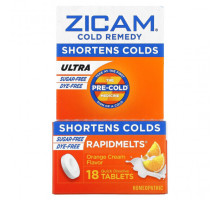 От гриппа и простуды Zicam, Ultra Cold Remedy, RapidMelts, апельсиновый крем, 18 быстрорастворимых таблеток