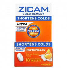 От гриппа и простуды Zicam, Ultra Cold Remedy, RapidMelts, апельсиновый крем, 18 быстрорастворимых таблеток
