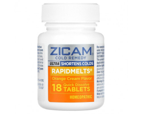 От гриппа и простуды Zicam, Ultra Cold Remedy, RapidMelts, апельсиновый крем, 18 быстрорастворимых таблеток От гриппа и простуды Zicam, Ultra Cold Remedy, RapidMelts, апельсиновый крем, 18 быстрорастворимых таблеток