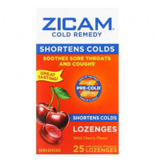 От гриппа и простуды Zicam, Средство от простуды, леденцы, дикая вишня, 25 леденцов в индивидуальной упаковке