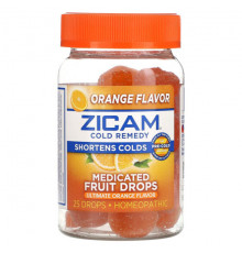 От гриппа и простуды Zicam, средство от простуды, лечебные фруктовые леденцы, апельсин, 25 штук
