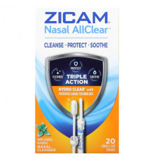 От гриппа и простуды Zicam, Nasal AllClear, очищающее средство для носа с охлаждающим ментолом, 20 тампонов