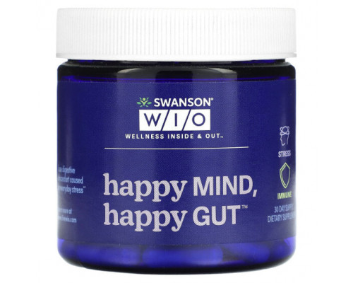 Для пищеварительной системы Swanson WIO, Happy Mind, Happy Gut, 30 вегетарианских капсул