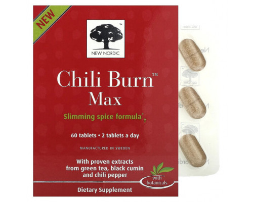 Жиросжигатели New Nordic US Inc, Chili Burn Max, 60 таблеток Жиросжигатели New Nordic US Inc, Chili Burn Max, 60 таблеток