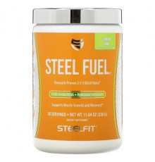 Аминокислоты SteelFit, Steel Fuel, универсальное средство с разветвленной цепью и BCAA + увлажняющая добавка, лимон и лайм, 330 г (11,64 унции)