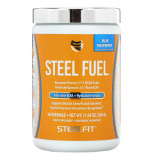 Электролиты SteelFit, Steel Fuel, универсальное средство с разветвленной цепью (BCAA + Hydration Formula), голубая малина, 330 г (11,64 унции)