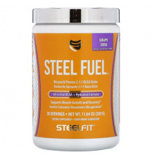Аминокислоты SteelFit, Steel Fuel, универсальное средство с разветвленной цепью и BCAA + Hydration Formula, виноградная сода, 330 г (11,64 унции)