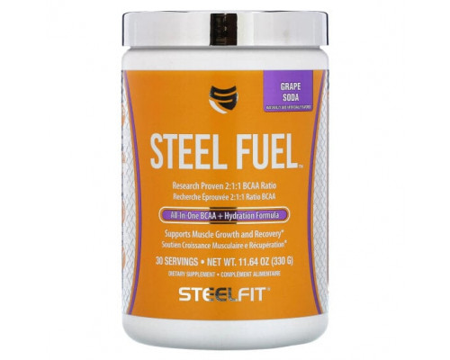 Аминокислоты SteelFit, Steel Fuel, универсальное средство с разветвленной цепью и BCAA + Hydration Formula, виноградная сода, 330 г (11,64 унции) Аминокислоты SteelFit, Steel Fuel, универсальное средство с разветвленной цепью и BCAA + Hydration Formula, виноградная сода, 330 г (11,64 унции)