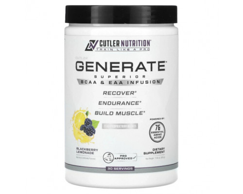 Аминокислоты Cutler Nutrition, Generate, превосходный настой BCAA и EAA, ежевичный лимонад, 330 г (11,64 унции) Аминокислоты Cutler Nutrition, Generate, превосходный настой BCAA и EAA, ежевичный лимонад, 330 г (11,64 унции)