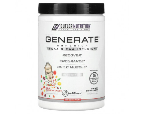 Аминокислоты Cutler Nutrition, Generate, Superior BCAA & EAA Infusion, радужные конфеты, 367 г (12,95 унции) Аминокислоты Cutler Nutrition, Generate, Superior BCAA & EAA Infusion, радужные конфеты, 367 г (12,95 унции)