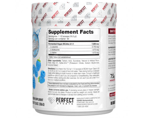 Аминокислоты Perfect Sports, BCAA Hyper Clear, насыщенная голубая малина, 306 г (10,8 унции) Аминокислоты Perfect Sports, BCAA Hyper Clear, насыщенная голубая малина, 306 г (10,8 унции)