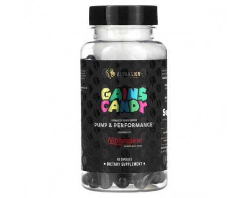 Аминокислоты ALPHA LION, Gains Candy, нитрозигин, 63 капсулы