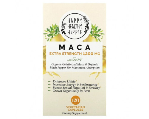 Суперфуды Happy Healthy Hippie, Мака, усиленная сила действия, 600 мг, 120 вегетарианских капсул Суперфуды Happy Healthy Hippie, Мака, усиленная сила действия, 600 мг, 120 вегетарианских капсул