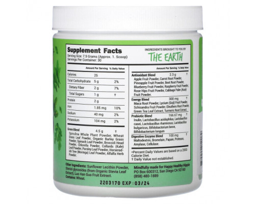 Суперфуды Happy Healthy Hippie, Get Your Greens, зеленый суперпродукт в порошке, 237 г (8,3 унции) Суперфуды Happy Healthy Hippie, Get Your Greens, зеленый суперпродукт в порошке, 237 г (8,3 унции)
