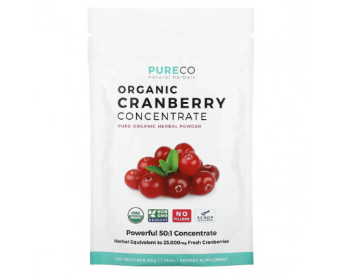 Здоровье мочеполовой системы Pure Co., концентрат органической клюквы, 50 г (1,76 унции) Здоровье мочеполовой системы Pure Co., концентрат органической клюквы, 50 г (1,76 унции)