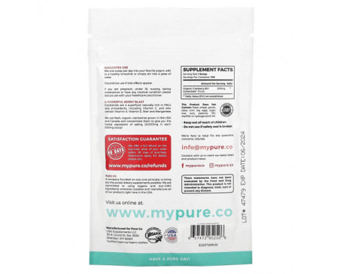 Здоровье мочеполовой системы Pure Co., концентрат органической клюквы, 50 г (1,76 унции) Здоровье мочеполовой системы Pure Co., концентрат органической клюквы, 50 г (1,76 унции)