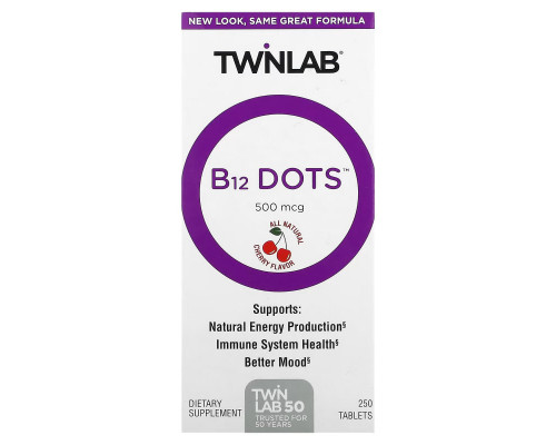 Twinlab, B12 Dots, Cherry, 500 mcg, 250 Tablets