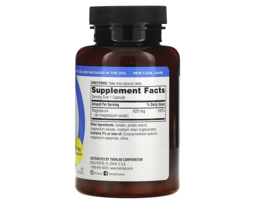 Twinlab, Magnesium Caps, 420 mg, 100 Capsules Twinlab, Magnesium Caps, 420 mg, 100 Capsules