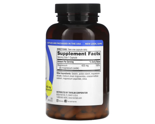 Twinlab, Magnesium Caps, 420 mg, 200 Capsules Twinlab, Magnesium Caps, 420 mg, 200 Capsules