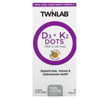 Twinlab, D3 Dots + K2, All-Natural Tangerine, 1000 IU (25 mcg) , 60 Tablets
