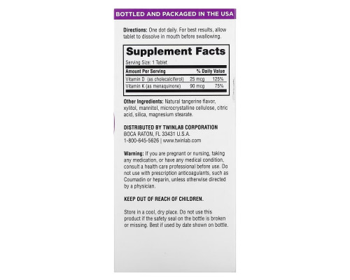 Twinlab, D3 Dots + K2, All-Natural Tangerine, 1000 IU (25 mcg) , 60 Tablets Twinlab, D3 Dots + K2, All-Natural Tangerine, 1000 IU (25 mcg) , 60 Tablets