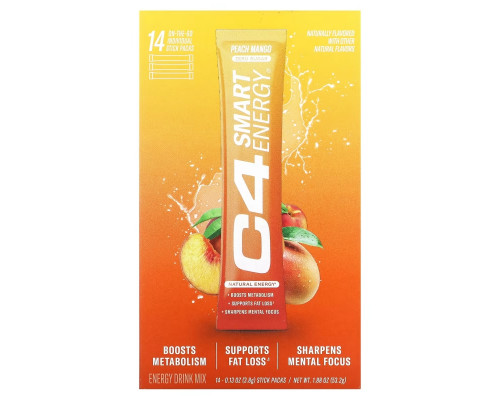 Cellucor, C4 Smart Energy Drink Mix, Peach Mango, 14 Sticks, 0.13 oz (3.8 g) Each Cellucor, C4 Smart Energy Drink Mix, Peach Mango, 14 Sticks, 0.13 oz (3.8 g) Each