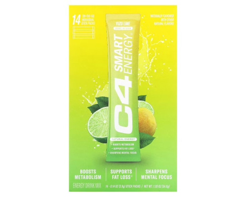 Cellucor, C4 Smart Energy Drink Mix, Yuzu Lime, 14 Sticks, 0.14 oz (3.9 g) Each Cellucor, C4 Smart Energy Drink Mix, Yuzu Lime, 14 Sticks, 0.14 oz (3.9 g) Each