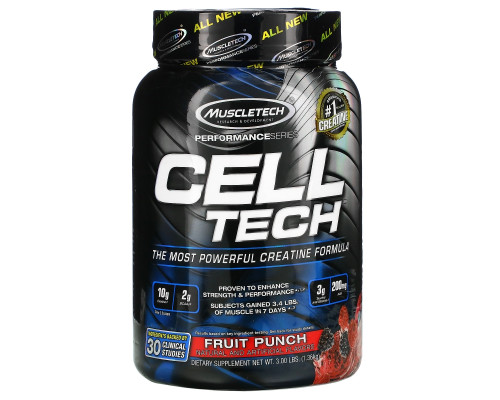 Muscletech, Мощнейшая креатиновая формула Cell Tech, вкус фруктового пукша, 1,4 кг (3,09 фунта) Muscletech, Мощнейшая креатиновая формула Cell Tech, вкус фруктового пукша, 1,4 кг (3,09 фунта)