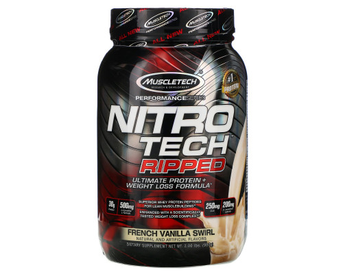 Muscletech, Ripped, Ultimate Protein + Weight Loss Formula, French Vanilla Swirl, 2.00 lbs (907 g) Muscletech, Ripped, Ultimate Protein + Weight Loss Formula, French Vanilla Swirl, 2.00 lbs (907 g)