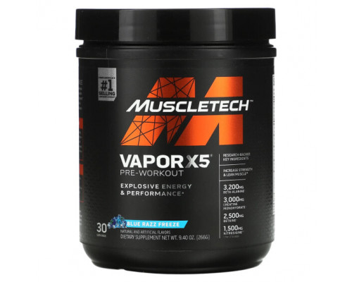 Аминокислоты MuscleTech, VaporX5, Next Gen, предтренировочный комплекс, со вкусом Blue Razz Freeze, 266 г (9,40 унции) Аминокислоты MuscleTech, VaporX5, Next Gen, предтренировочный комплекс, со вкусом Blue Razz Freeze, 266 г (9,40 унции)