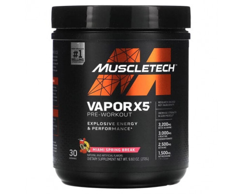 Аминокислоты MuscleTech, VaporX5, Next Gen, предтренировочный комплекс, со вкусом Miami Spring Break, 272 г (9,60 унции) Аминокислоты MuscleTech, VaporX5, Next Gen, предтренировочный комплекс, со вкусом Miami Spring Break, 272 г (9,60 унции)