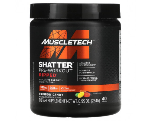 Предтренировочные комплексы Shatter Pre-Workout, Ripped, Rainbow Candy, 8.95 oz (254 g) Предтренировочные комплексы Shatter Pre-Workout, Ripped, Rainbow Candy, 8.95 oz (254 g)