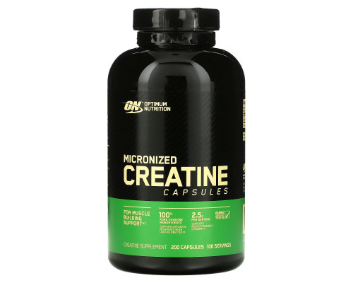 Optimum Nutrition, микронизированный креатин в капсулах, 2,5 г, 200 капсул Optimum Nutrition, микронизированный креатин в капсулах, 2,5 г, 200 капсул