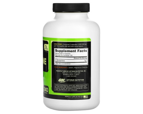 Optimum Nutrition, Глютамин, 1000 мг, 240 капсул Optimum Nutrition, Глютамин, 1000 мг, 240 капсул