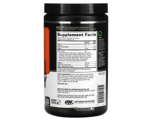 Optimum Nutrition, ESSENTIAL AMIN.O. ENERGY, Orange , 9.5 oz (270 g) Optimum Nutrition, ESSENTIAL AMIN.O. ENERGY, Orange , 9.5 oz (270 g)