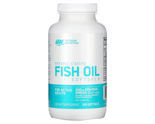 Optimum Nutrition, Кишечнорастворимый рыбий жир, 200 мягких капсул Optimum Nutrition, Кишечнорастворимый рыбий жир, 200 мягких капсул