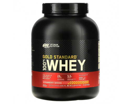 Сывороточный протеин Optimum Nutrition, Gold Standard 100% Whey, сыворотка со вкусом клубники и банана, 2,27 кг (5 фунтов)